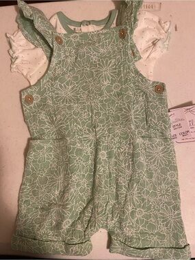 Quiltex Mint Green Floral Overalls